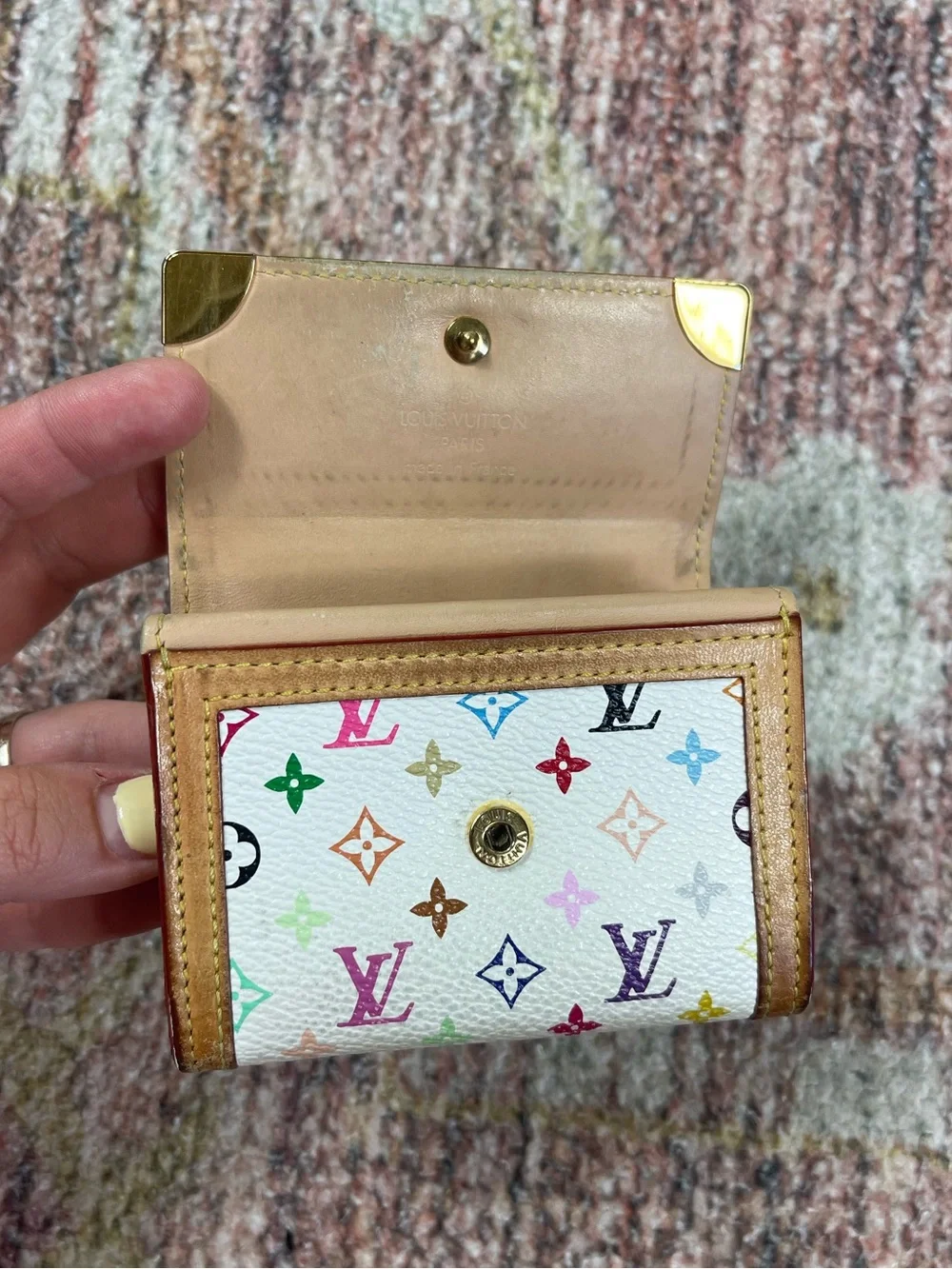 Louis Vuitton Monogram Multicolor Porte-Monnaie Plat Coin Purse White Authentic